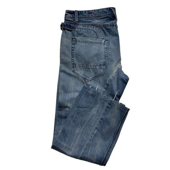 Division E Jeans Mens 38x27 Whiskers Distressed Straight Leg Mid Wash Streetwear - Picture 7 of 14